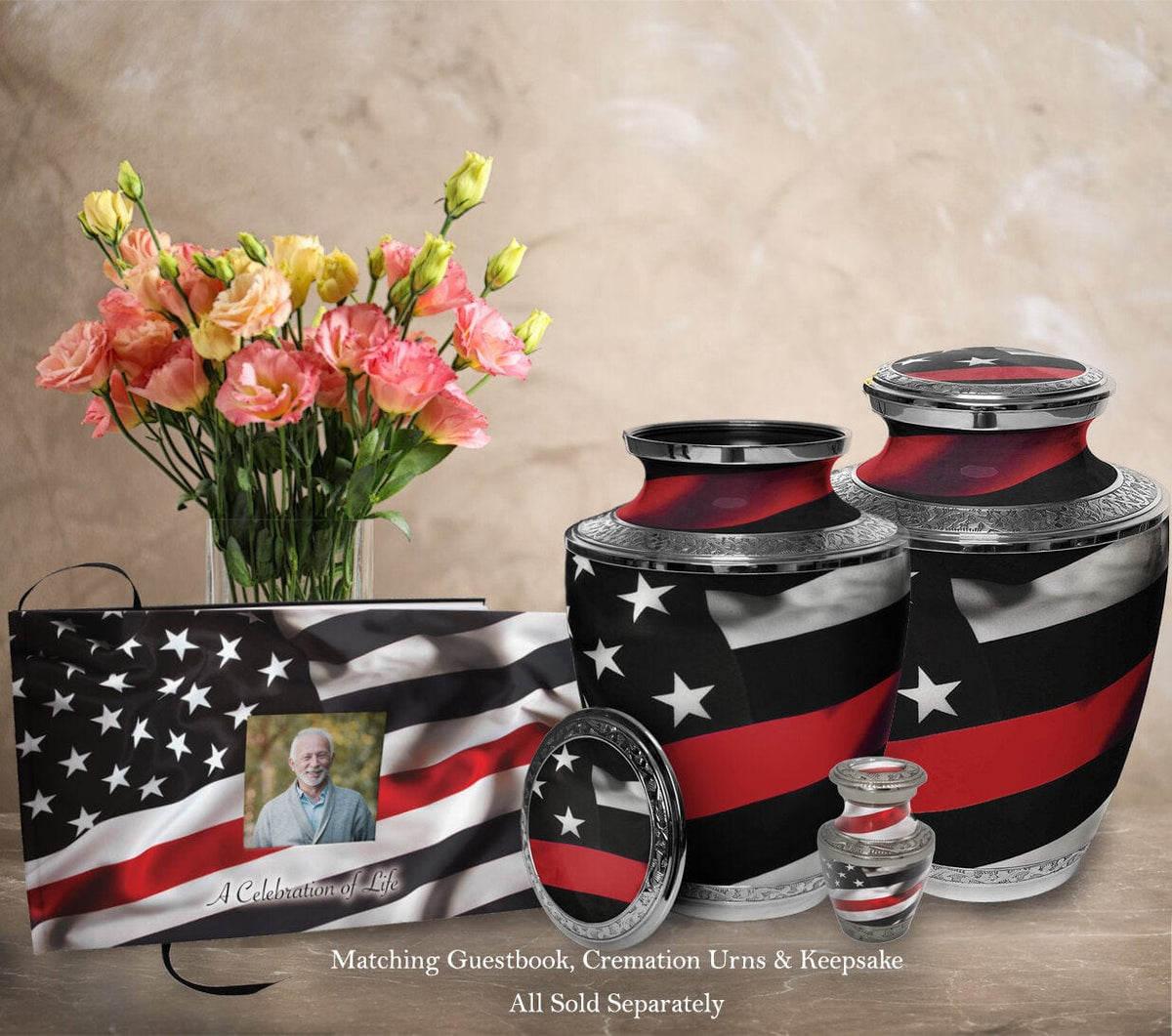 Commemorative Cremation Urns Red Line Firefighter and First Responder Flag Cremation Urn