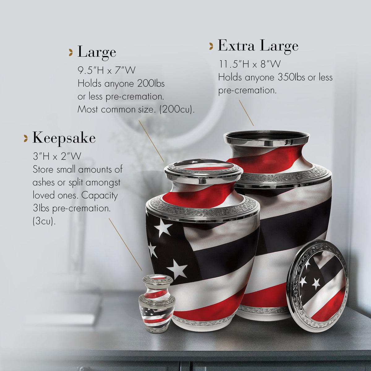 Commemorative Cremation Urns Red Line Firefighter and First Responder Flag Cremation Urn