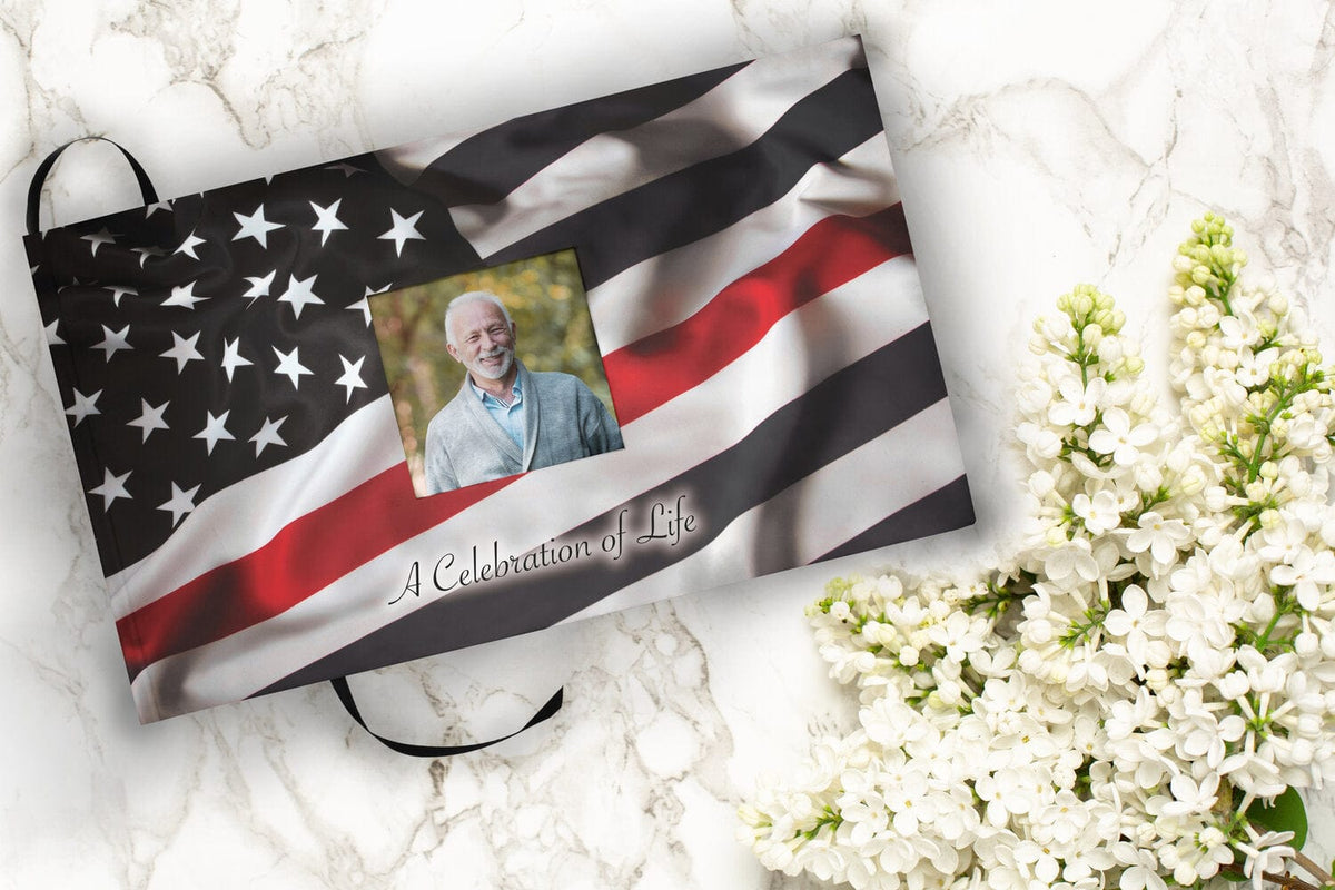 Commemorative Cremation Urns Red Line Flag Firefighter Matching Themed 'Celebration of Life' Guest Book for Funeral or Memorial Service