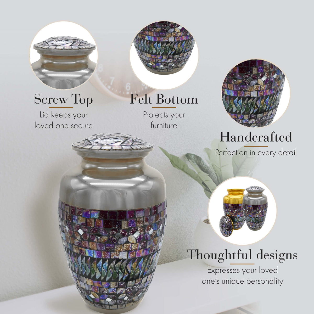 Commemorative Cremation Urns Silver Cracked Glass Mosaic Cremation Urn