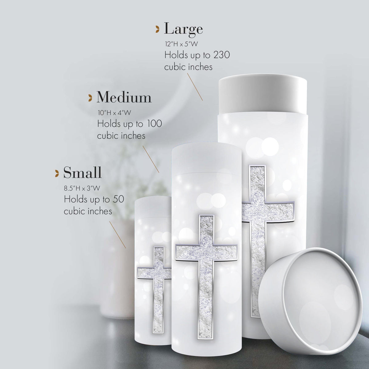 Commemorative Cremation Urns Silver Cross Biodegradable & Eco Friendly Burial or Scattering Urn / Tube