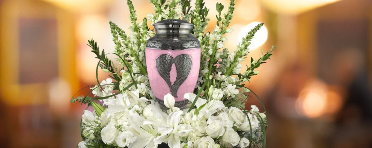Commemorative Cremation Urns Soft Pink Loving Angel Wings Cremation Urn