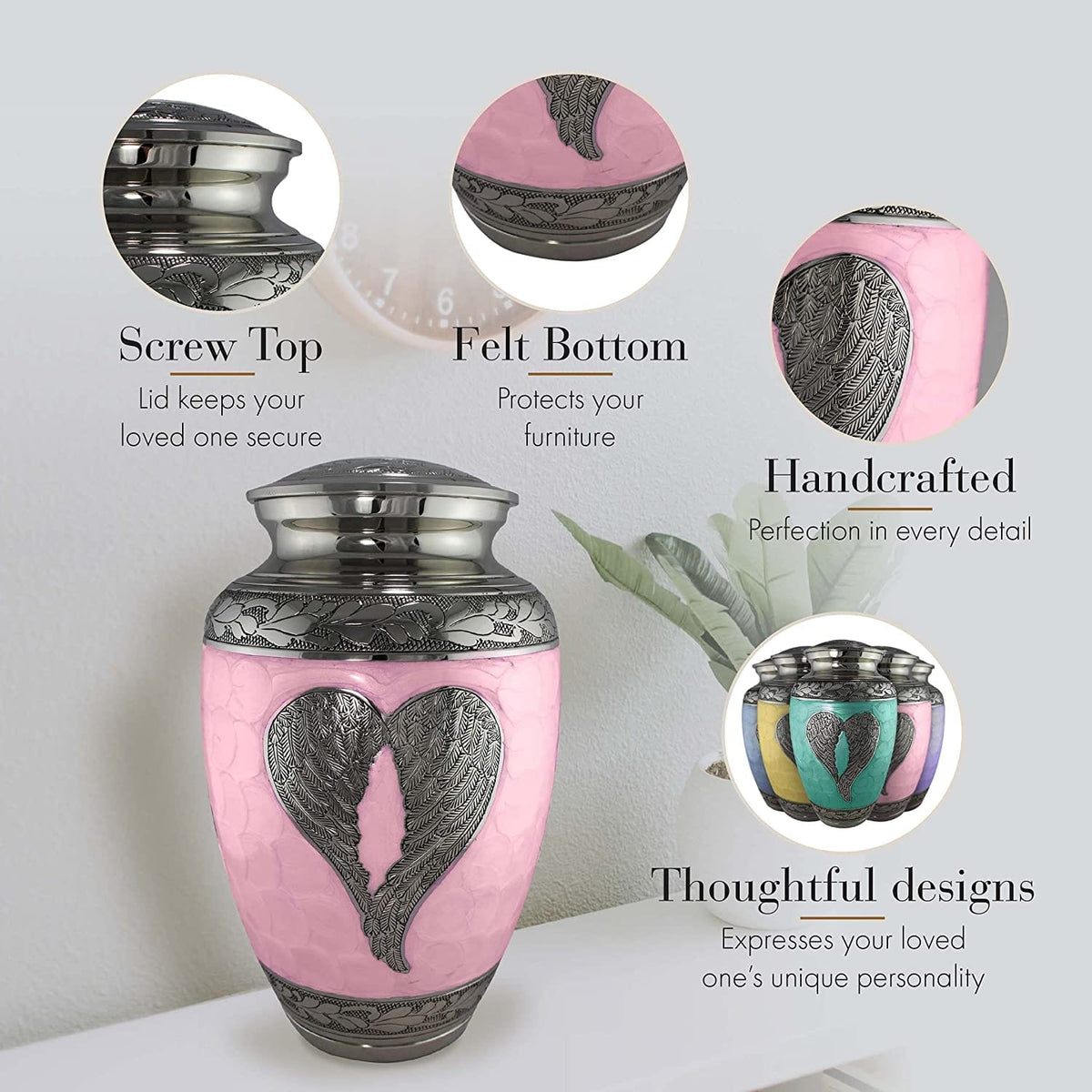 Commemorative Cremation Urns Soft Pink Loving Angel Wings Cremation Urn