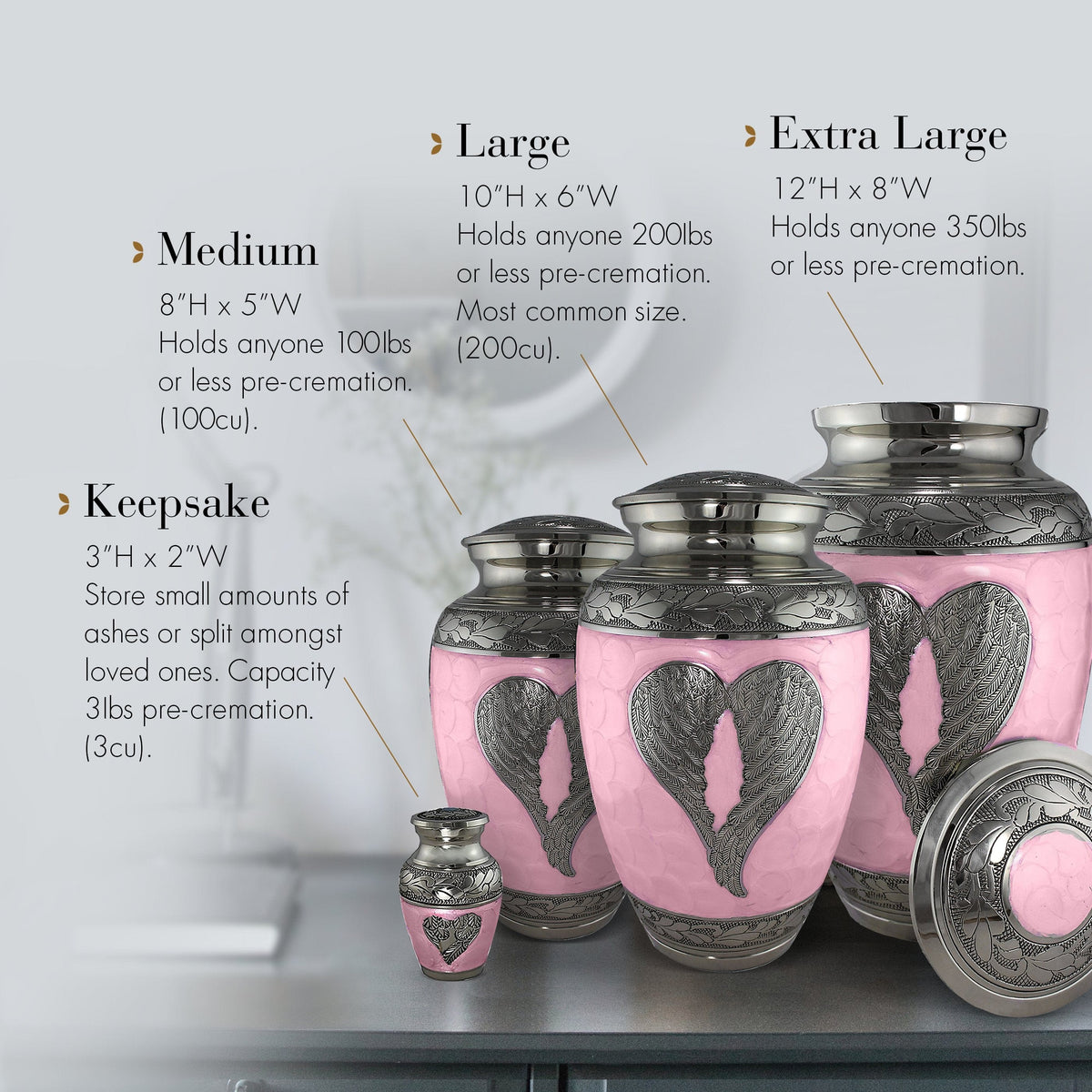 Commemorative Cremation Urns Soft Pink Loving Angel Wings Cremation Urn