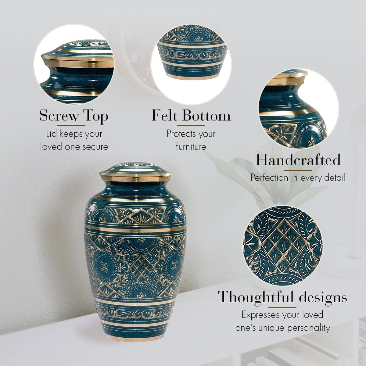 Commemorative Cremation Urns Teal Majestic Radiance Cremation Urn