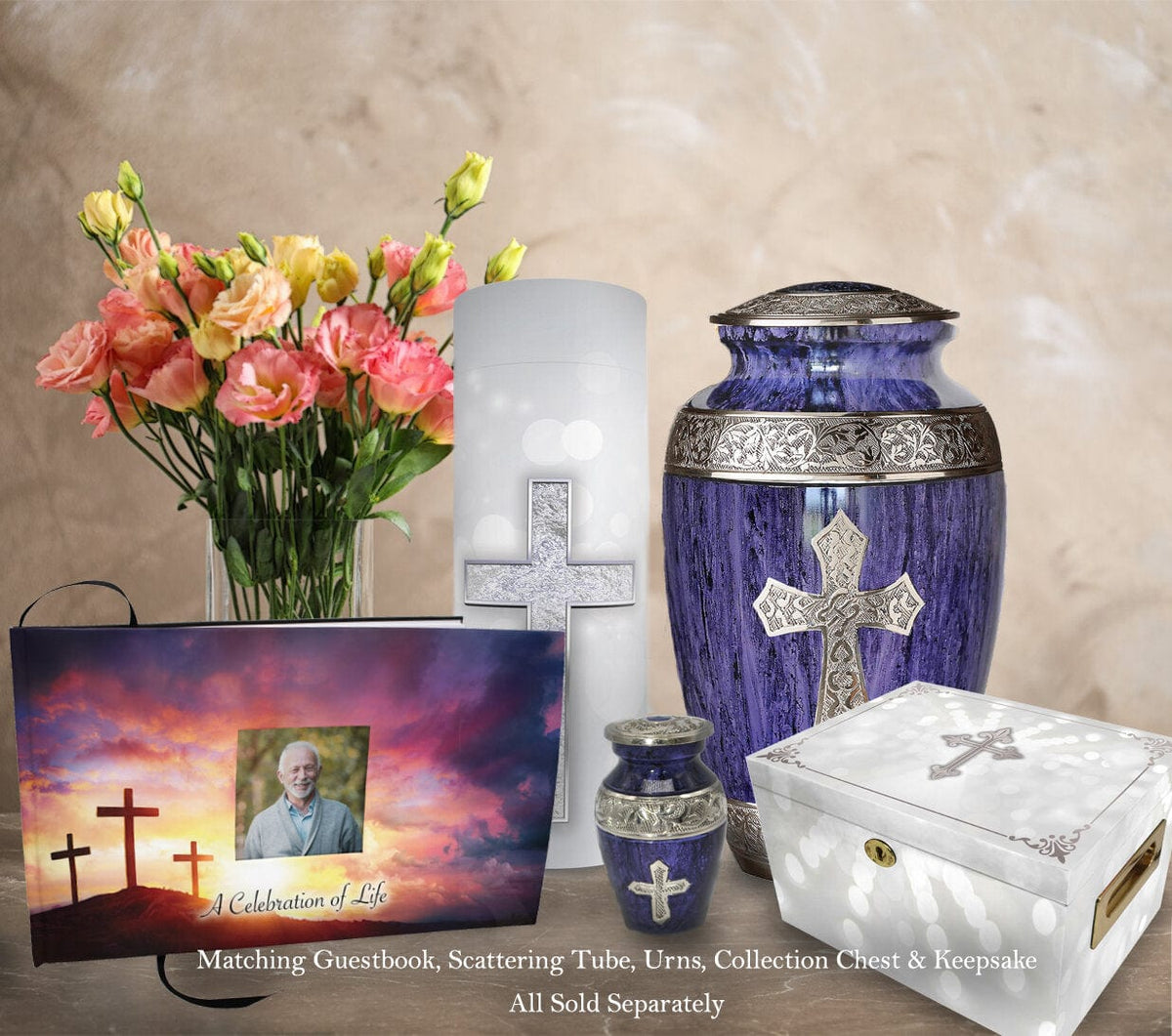 Commemorative Cremation Urns Three Crosses - Biodegradable & Eco Friendly Burial or Scattering Urn / Tube