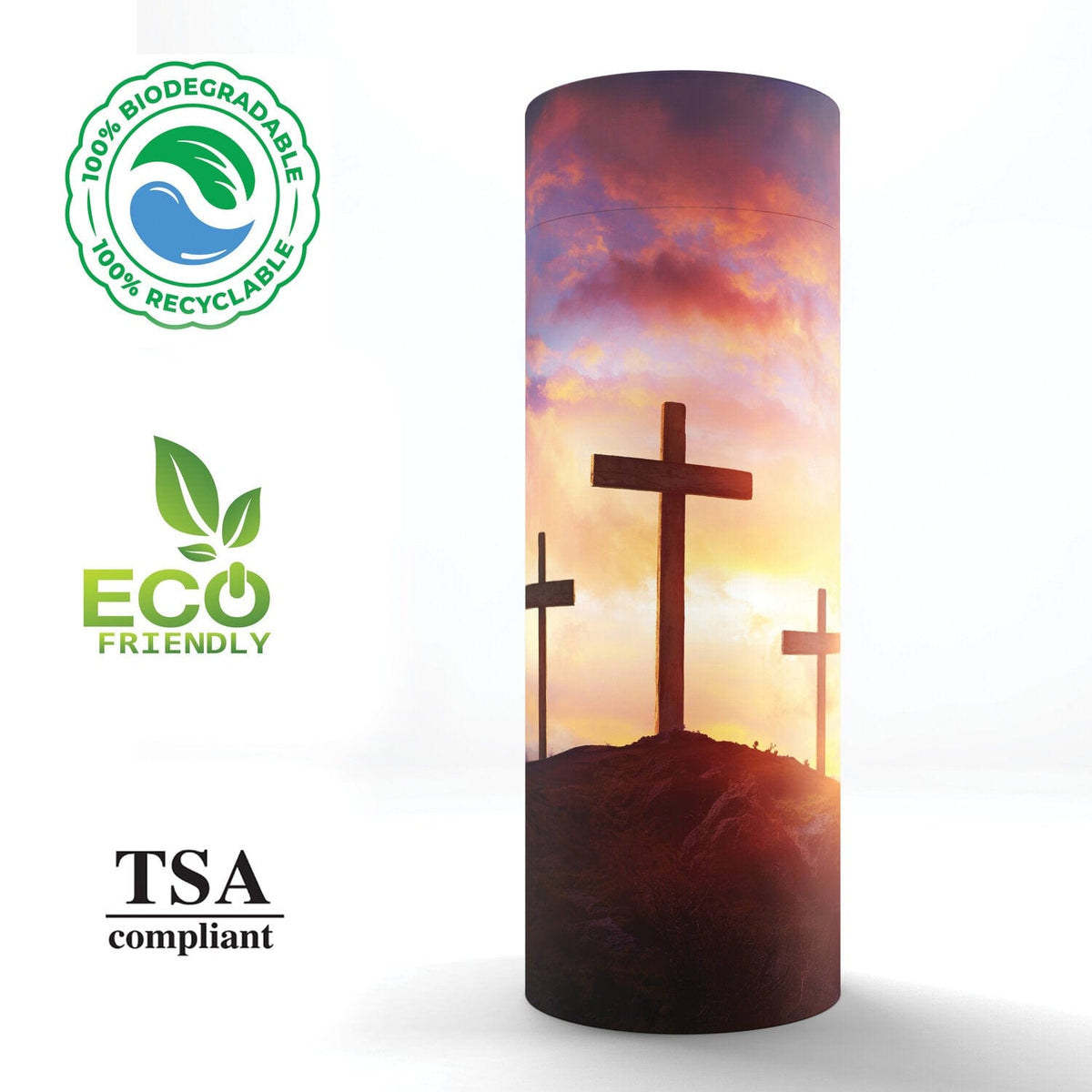 Commemorative Cremation Urns Three Crosses - Biodegradable & Eco Friendly Burial or Scattering Urn / Tube