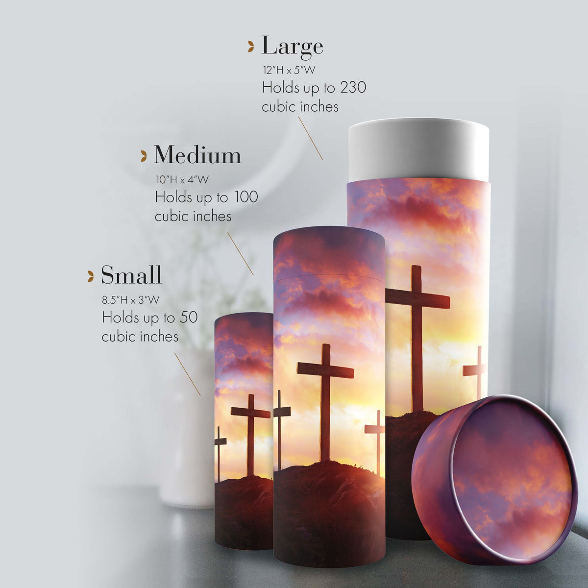 Commemorative Cremation Urns Three Crosses - Biodegradable & Eco Friendly Burial or Scattering Urn / Tube