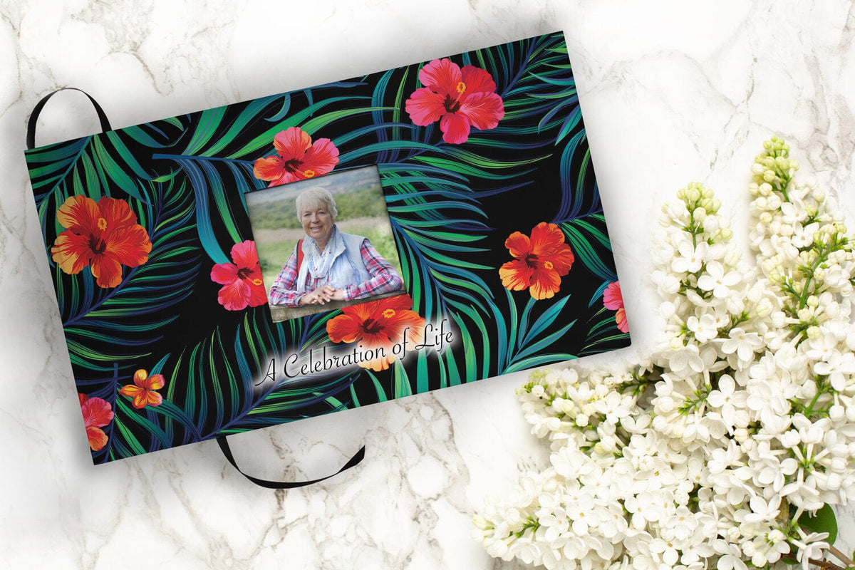 Commemorative Cremation Urns Tropical Matching Themed 'Celebration of Life' Guest Book for Funeral or Memorial Service