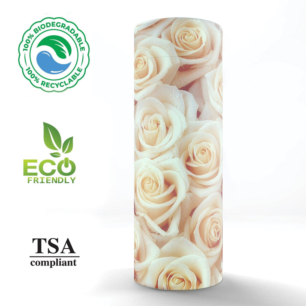 Commemorative Cremation Urns White Roses Biodegradable & Eco Friendly Burial or Scattering Urn / Tube