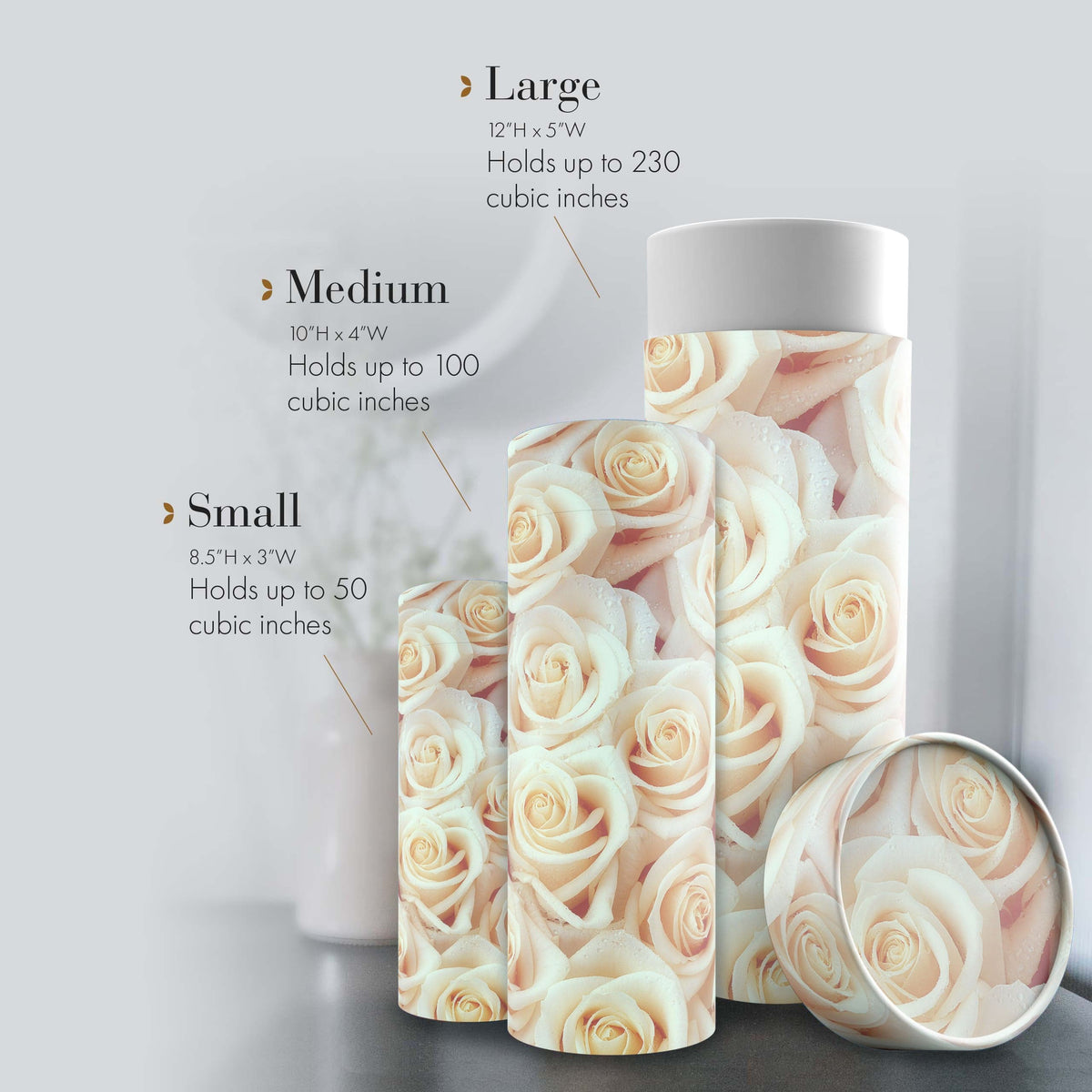 Commemorative Cremation Urns White Roses Biodegradable & Eco Friendly Burial or Scattering Urn / Tube