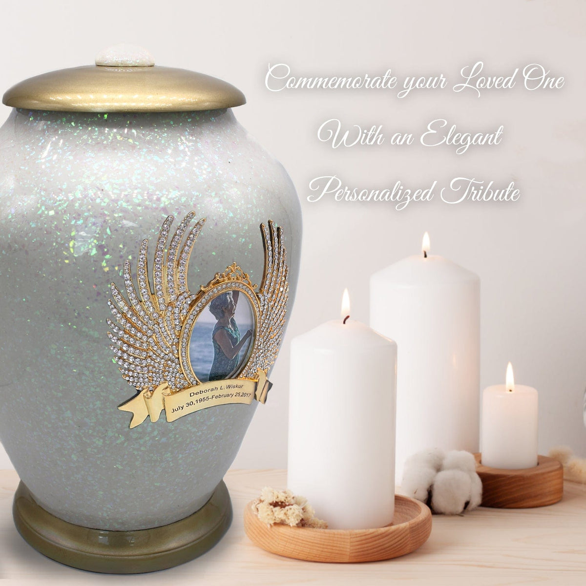 Commemorative Cremation Urns White Sparkle Cremation Urns